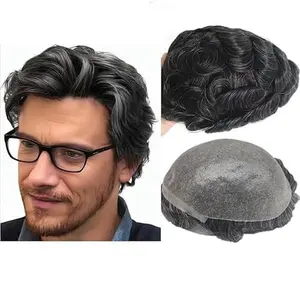 【TIMIA】Men's wig European human hair replacement system men's wig PU leather men's wig realistic 8X10 #1B20