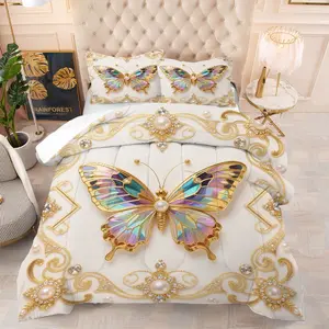 Luxury Butterfly Print Bedding Set, Soft Durable Comforter Cover, Includes Pillowcases, Modern Style, Ideal for Teens & Adults, Vibrant Print Bedding Set