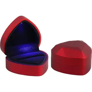 Novel Box Heart Shaped Red Ring Box With LED Light 2.5X1.75X2.75 Inches - Heart Jewelry Ring Case Best for Jewelry Displays - Ring Box for Wedding, Engagement, Proposal, and more Happy Occasions  - Ring is Not Included