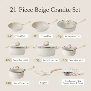 Lumineera Nonstick Pots and Pans Set, 21 Pcs Induction Kitchen Cookware Sets (Beige Granite) Lumineera Steel Frying pots  pans complete  cookware  36  pcs  set