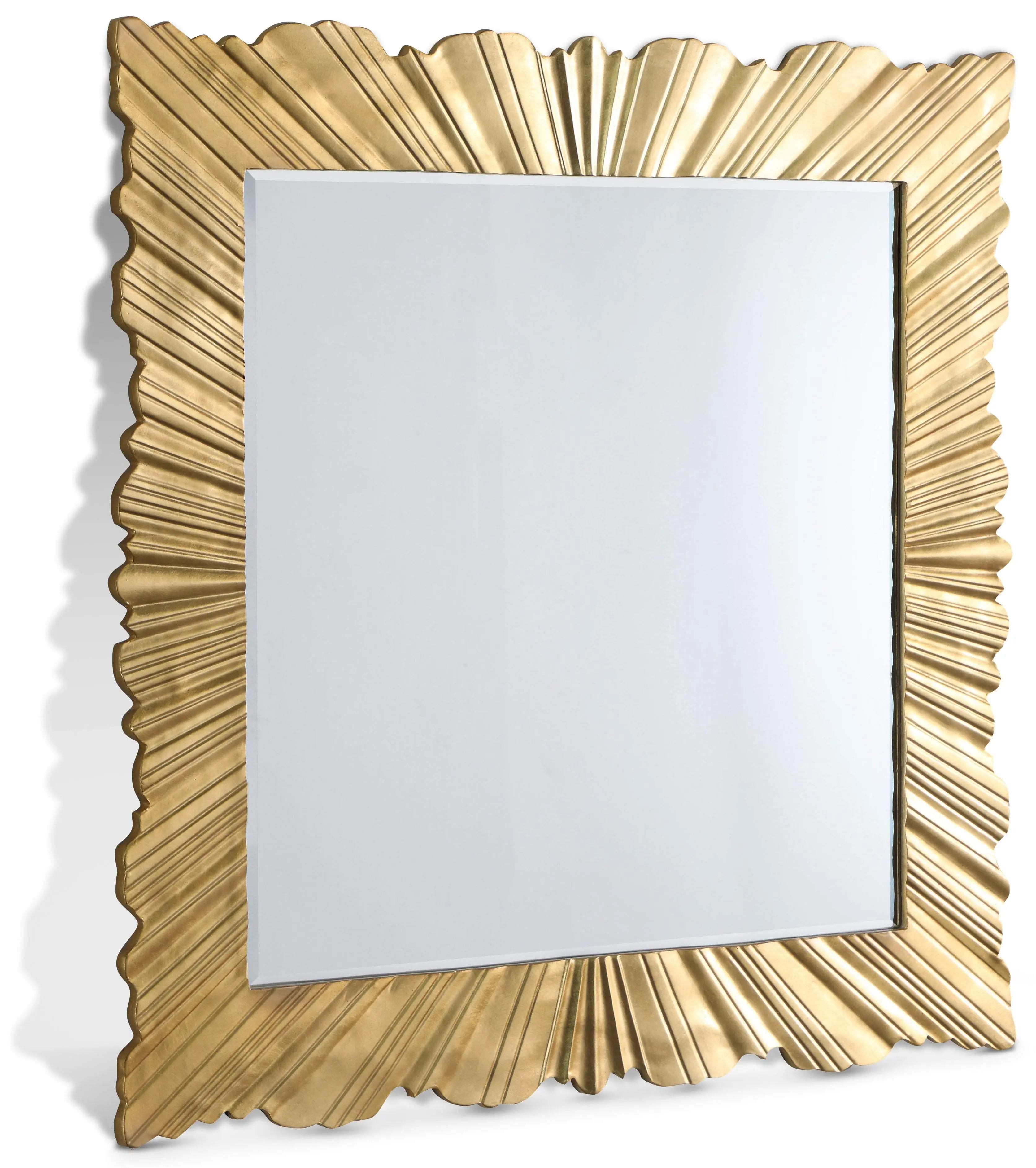 Golda Mirror - 42" Carved Starburst Design with Gold Leaf Finish, Contemporary Style