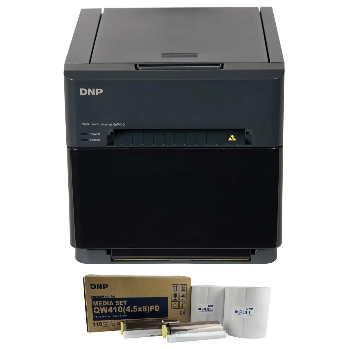 DNP QW410 4.5" Dye Sublimation Printer, 300x300 dpi, 190 4x6" Prints Per Hour - With DNP QW410 Printer Media, 4.5 x 8"