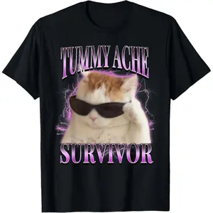 I Survived Today's Tummy Ache Silly Cat Meme T-Shirt