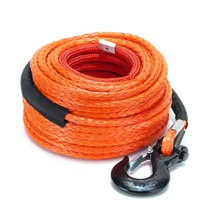 Synthetic Winch Rope Cable Kit: 1/2" x 100 ft 32000lbs Winch Line Cable with Protective Sleeve + Winch Hook for 4WD Off Road Vehicle Truck SUV UTV ATV