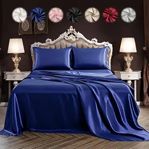 Solid Color Satin Bedding Set, 3/4 Counts Including 1 Flat Sheet, 1 Fitted Sheet, and 1/2 Pillowcase without Filler, Soft Mattress Protector, Soft Breathable Sheet