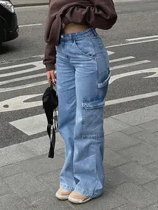 Women's High-Waisted Stretch Jeans - Vintage Industrial Workwear Pants with Multiple Utility Pockets, Stretchy Non-See-Through Fabric for Everyday & Formal Outfits - Machine Washable All-Season Jeans, Ladies Jeans, Casual Streetwear Sold by