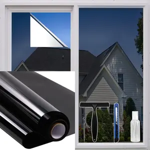 One Way Mirror Window Film Tint Static Non-Adhesive Daytime Privacy Heat Control Anti-UV Decorative Covering Home Office Black Silver 6Mil 17.5x6.5ft