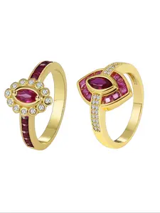 Women's Elegant Gorgeous Artificial Gemstone Decorated Ring, 2 Counts Exquisite Trendy Rings, Fashionable Jewelry for Women As Engagement Ring