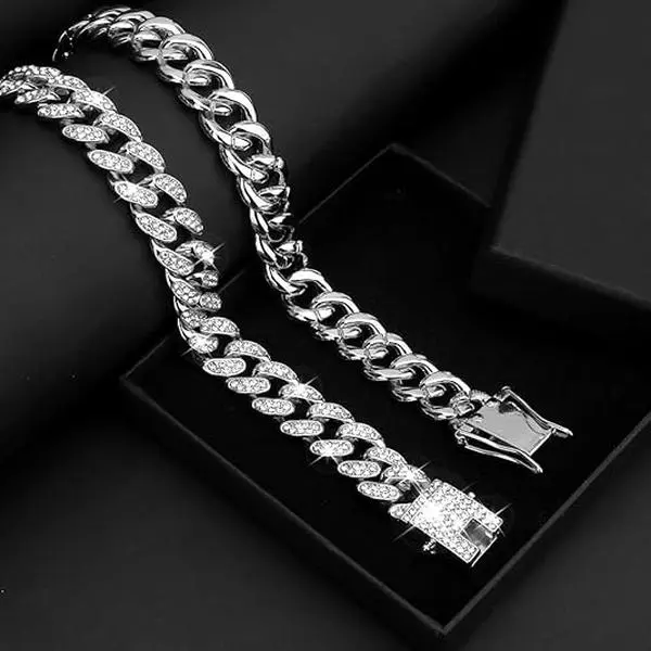 Cuban Link Chain for Men Women,Diamond Necklaces,Iced Out Chain,Hip Hop Necklaces,Thick Silvery Chain,Golden Chain,tiktok store Rhinestone Hip jewelry