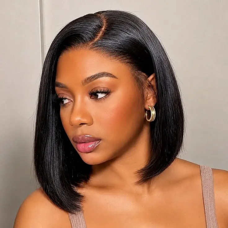 NC Hair 13x4 Lace Front Black Straight Bob Wig Human Hair 180% Density Pre-Bleached Natural Color Glueless Ready to Wear Wig for Black Women – Natural Sleek Bob for Summer Hairstyles Black Girls & Natural Hairstyles Black Girls
