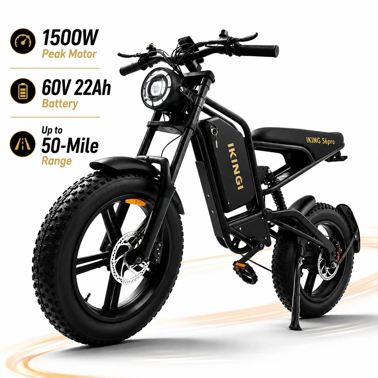 Sturdy Humanized Practical Adult Electric Outdoor Bike - 1500W Peak Motor, 60V 22Ah Battery, Aluminum Alloy Frame, 20x4-in Wide Tires, 50mi Range, Included Fenders, All-Terrain (Sports & Outdoor Cycling Equipment), High Power, Long Rides