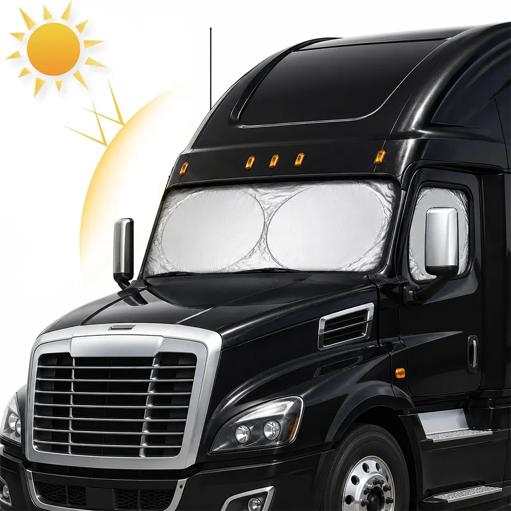 Semi-Truck Shade for Windshield and Side Windows  240T Sunshade Maximum Coverage Block  Heat Rays Fits for Semi, Commercial & Big Rig Truck, RV (Side window suction cups ) front window Universal Suction Cup Window Shades sun