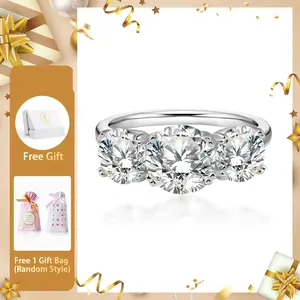 Moissanite 4ct Three Stone Prong Engagement Ring Copper Ring Band Jewelry Perfect Birthday Engagement Wedding Anniversary Gift