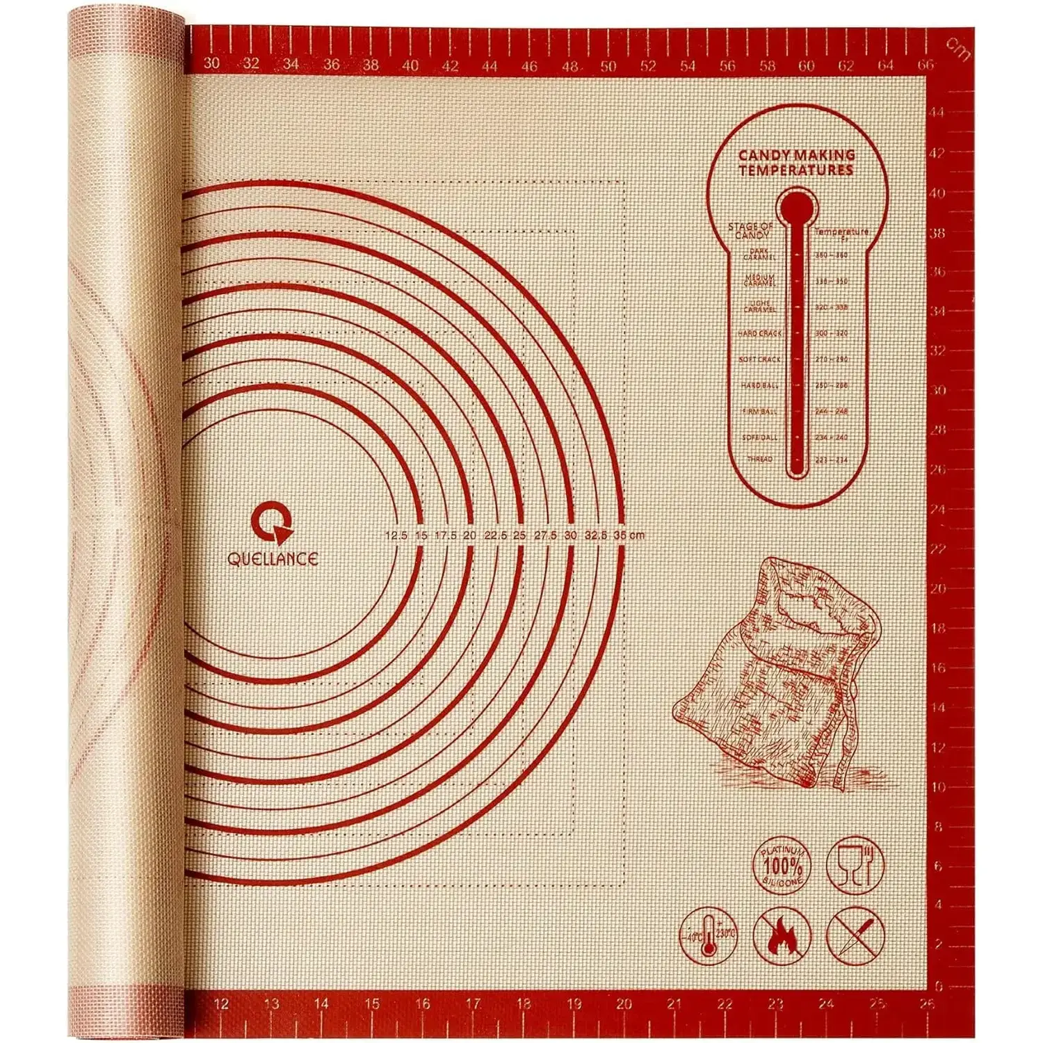 Rectangular Silicone Baking Mat - 20x28 inch Extra Large Durable Nonstick Bakeware, Practical Home Cooking Rolling & Kneading Board, Thick Reusable Kitchen Tool with Measurements, Easy to Store, Measuring Grids