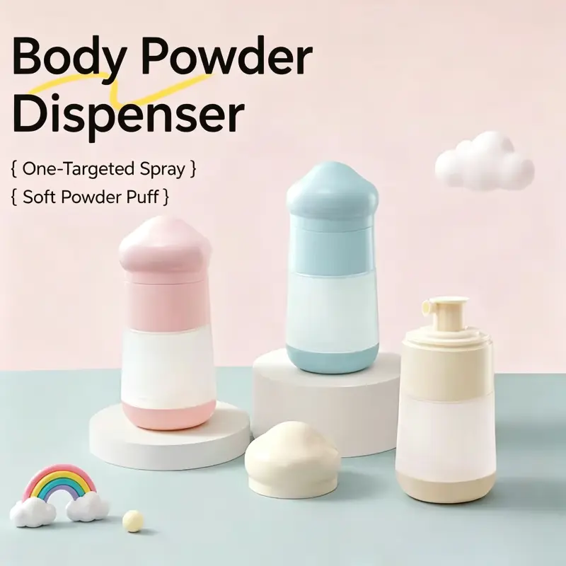 2-in-1 Baby Powder Dispenser Bottle, Refillable Travel Size Talcum Powder Spray Bottle with Powder Puff, Empty Portable Body Powder Container for Babies, Kids & Adults