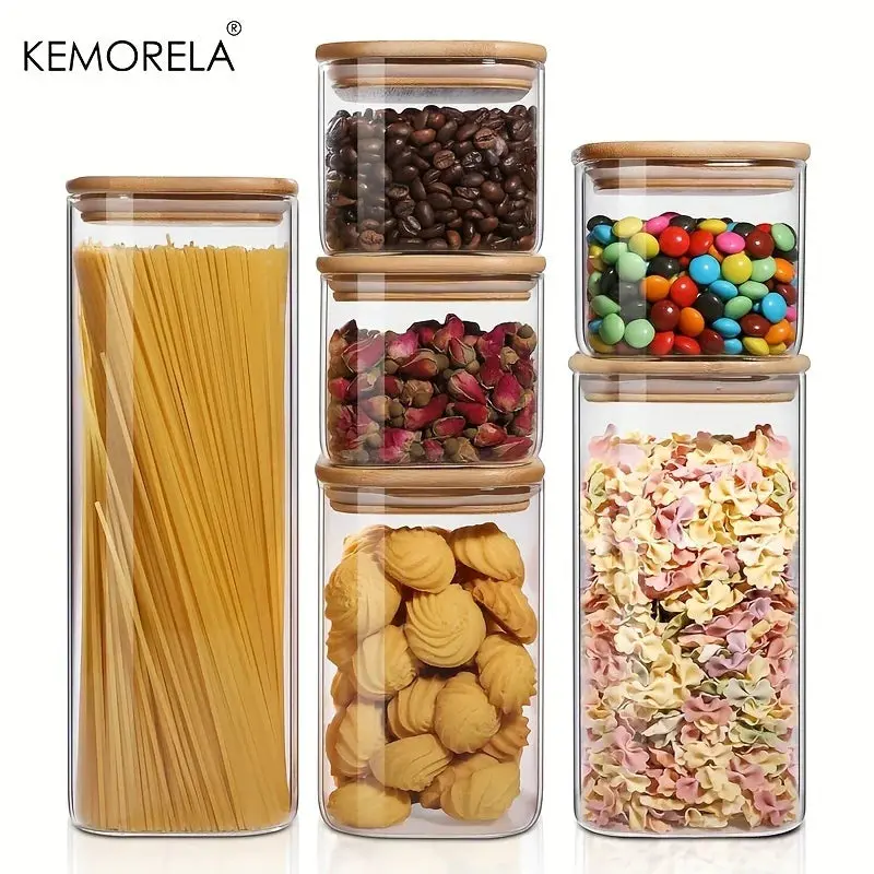 1PCS Square Glass Storage Containers with Lids - BPA-Free Airtight Canisters Dishwasher Safe Clear Food Jars for Pantry & Coffee