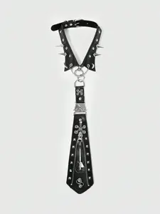 Punk Rivet Zipper Metal Guitar Zipped Tie, Unisex Edgy Bold Aesthetic Hip-Hop Statement Accessory, Unique Personality Style Jewelry, Streetwear Fashion