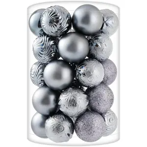 34ct Grey Christmas Ball Ornaments Shatterproof Plastic Christmas Tree Decorations for Xmas Party Home Office Holiday Decor Medium Size (2.36"/ 60mm)