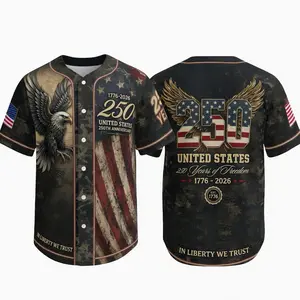America 250th Anniversary Eagle Baseball Jersey – 1776–2026 USA Patriotic Flag Button Down Shirt, 250 Years of Freedom Military Style Jersey for Men & Veterans