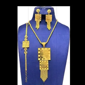 24k Shiny Gold Jewelry Set - Necklace, Earrings, Ring, and Bracelet for Women (Jewelry Accessories, Gold Necklaces & Pendants)
