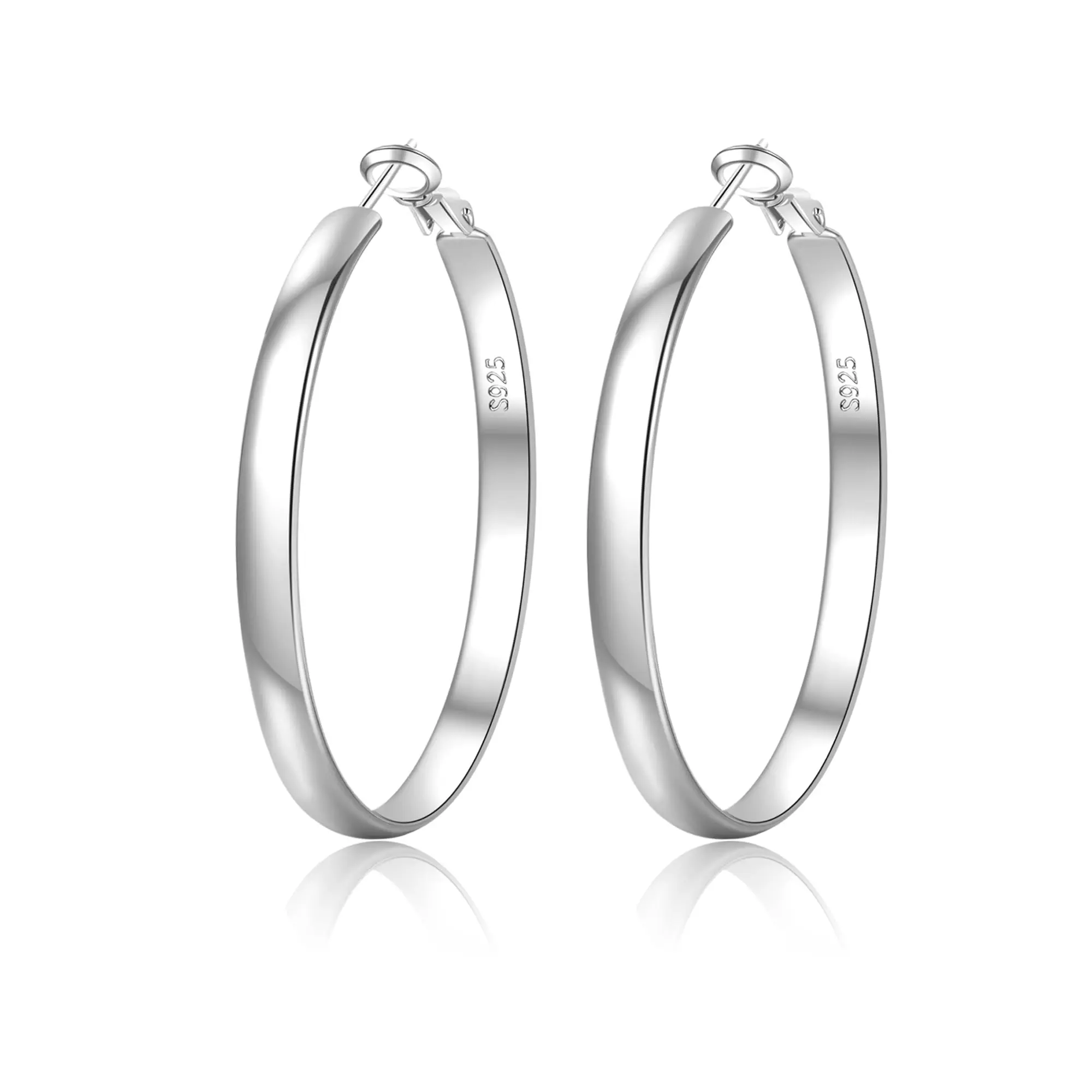 50 mm silver hoop earrings for women — pure silver with 14K gold plating — hypoallergenic 925 silver — large hoop earrings