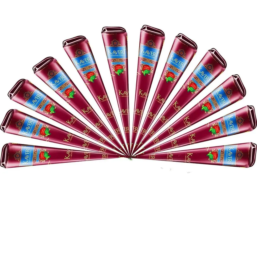 (Pack of 12) Kaveri 25g Fresh Natural Henna Cones Makeup Smooth Powder Cosmetic