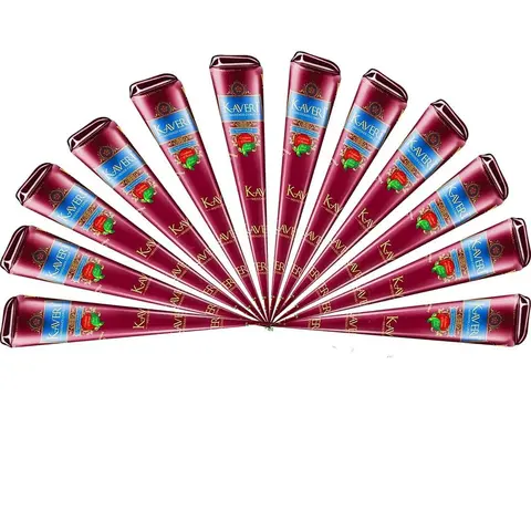 (Pack of 12) Kaveri 25g Fresh Natural Henna Cones Makeup Smooth Powder Cosmetic