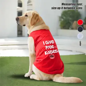 3XL-6XL Summer Sleeveless Dog Tank Top Clothing - "I Give Free Kisses" Text Print, Minimalist Pullover Design, Sun Protection Cooling Vest for Golden Retrievers, Labradors, Alaskan Malamutes & Other Large/Medium Dogs (Black, White, Red)