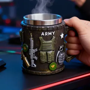Armored Tank Mug, Stainless Steel Travel Cup, Military Equipment Design, Durable Reusable, Vivid Patterns, Hand Wash Only, Washable, Perfect Gift, Drinkware