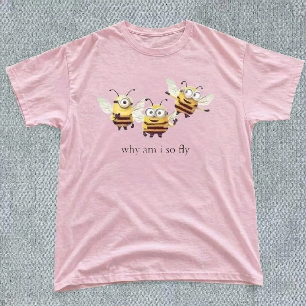 Minions Bee T-shirt Vintage Minions Bee Costume Why Am I So Fly Graphic Tee, Retro Funny Shirt, Loose Fit Unisex Top