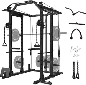 1500LBS Power Cage with Cable Crossover & Pulley System for Multi-Function Strength Training at Home Gym Adjustable Squat Machine Lat Pulldown Bar Weight Rack Lat Pulldown Bar Weight Rack