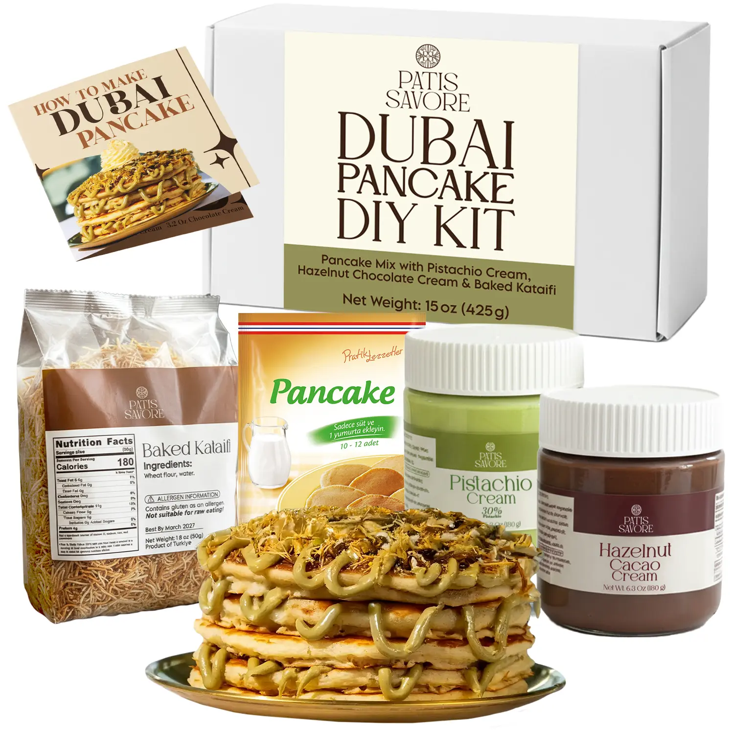 Dubai Pancake DIY Set – All-in-One Chocolate Pancake Kit | Viral Dessert Creation Set with Creams & Toppings | Complete Dubai-Inspired Baking Experience Snack Crunchy
