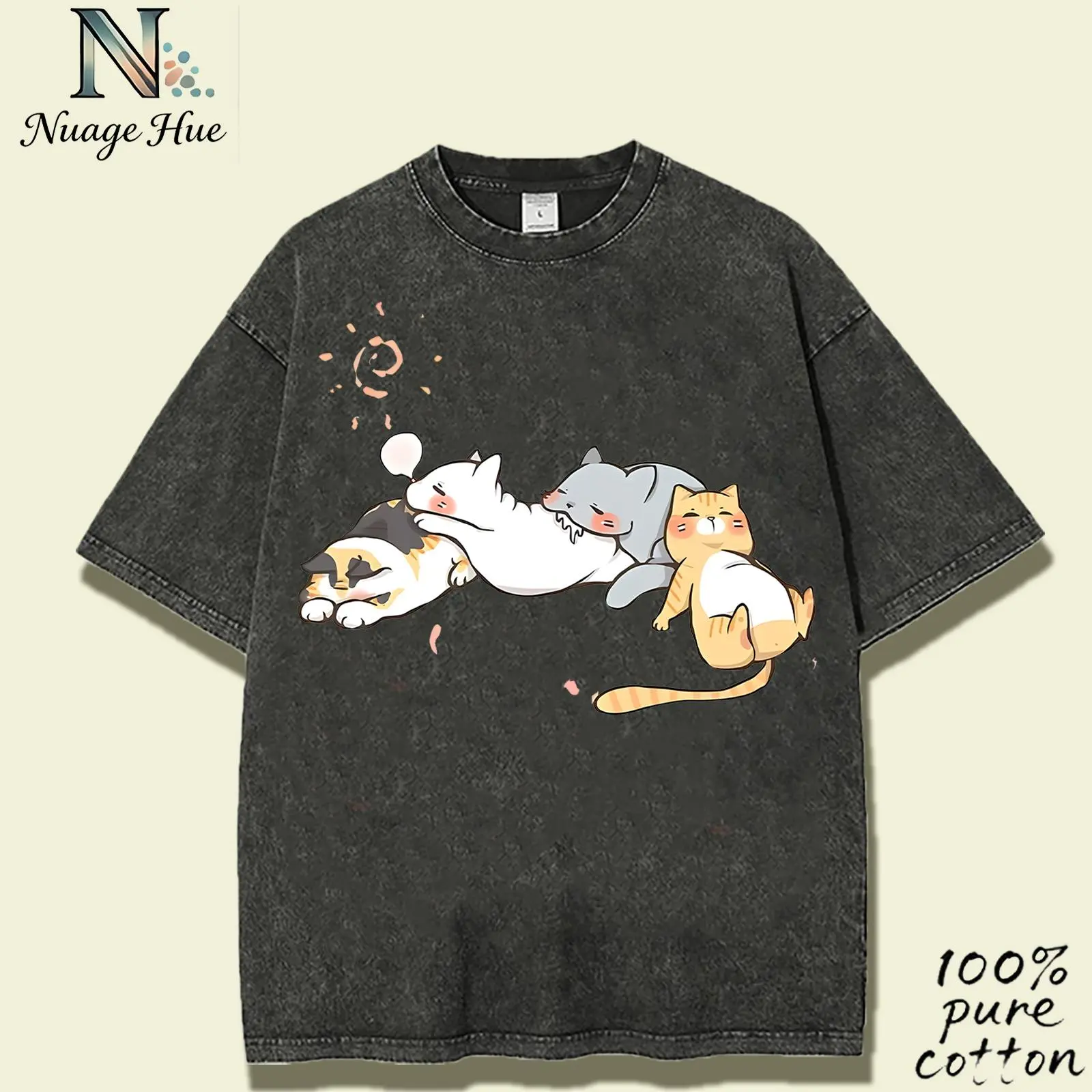 Cute Cat Nap Printed T-shirt, Men's T-shirt,Washed T-shirt, Summer Spring Autumn Casual Short Sleeved T-shirt, Top As A Gift Funny and Cute Clothing Graphic Tees Graphic T Shirts Graphic Tees Women Tiktok Shop Deals Festival Gift