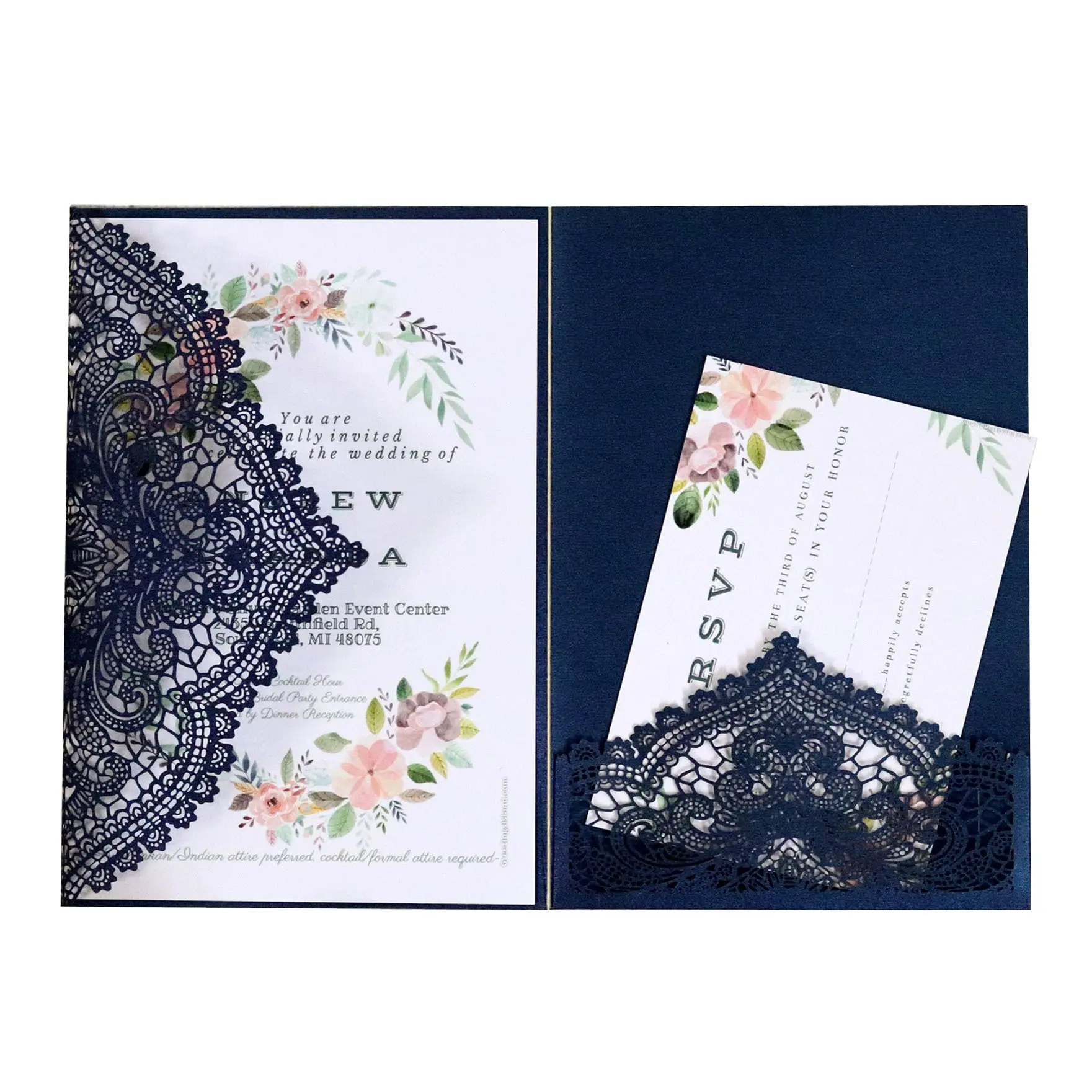 Laser Cut Lace Pattern Invitation Cards for Weddings, Holiday Greetings & Business Use