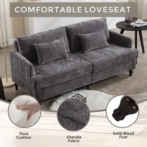 Modern Loveseat, Chenille Sofa with 2 Pillows, Small 2 Seat Upholstered Couch for Living Room, Bedroom, Office