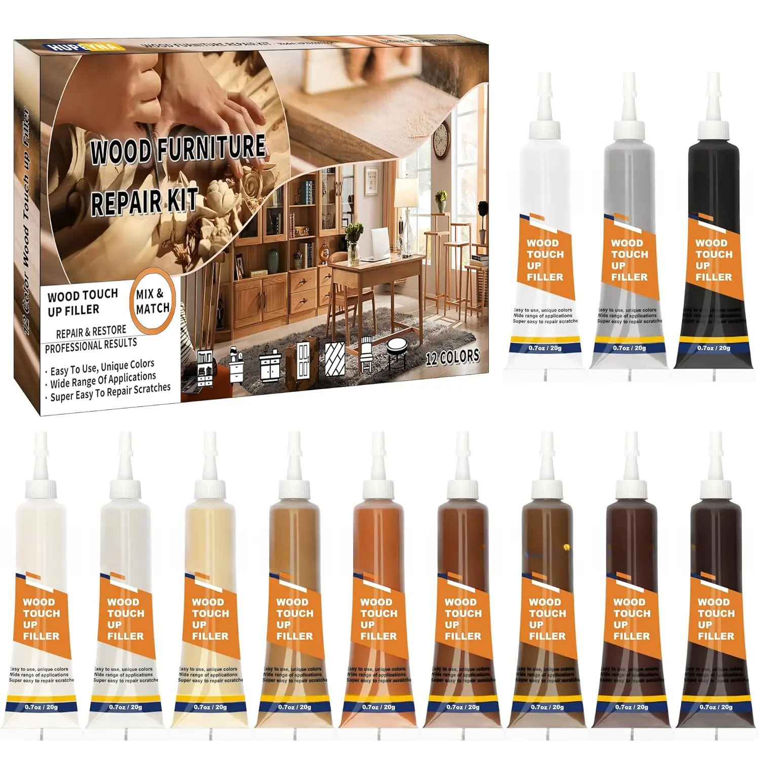 Repair Kit, 12 Color  Fillers, Furniture Repair Kit, Repair Scratch, Cracks, Stains, Discoloration for  Furniture, Door, Cabinet, Floor, Table Surface  Touch up Filler