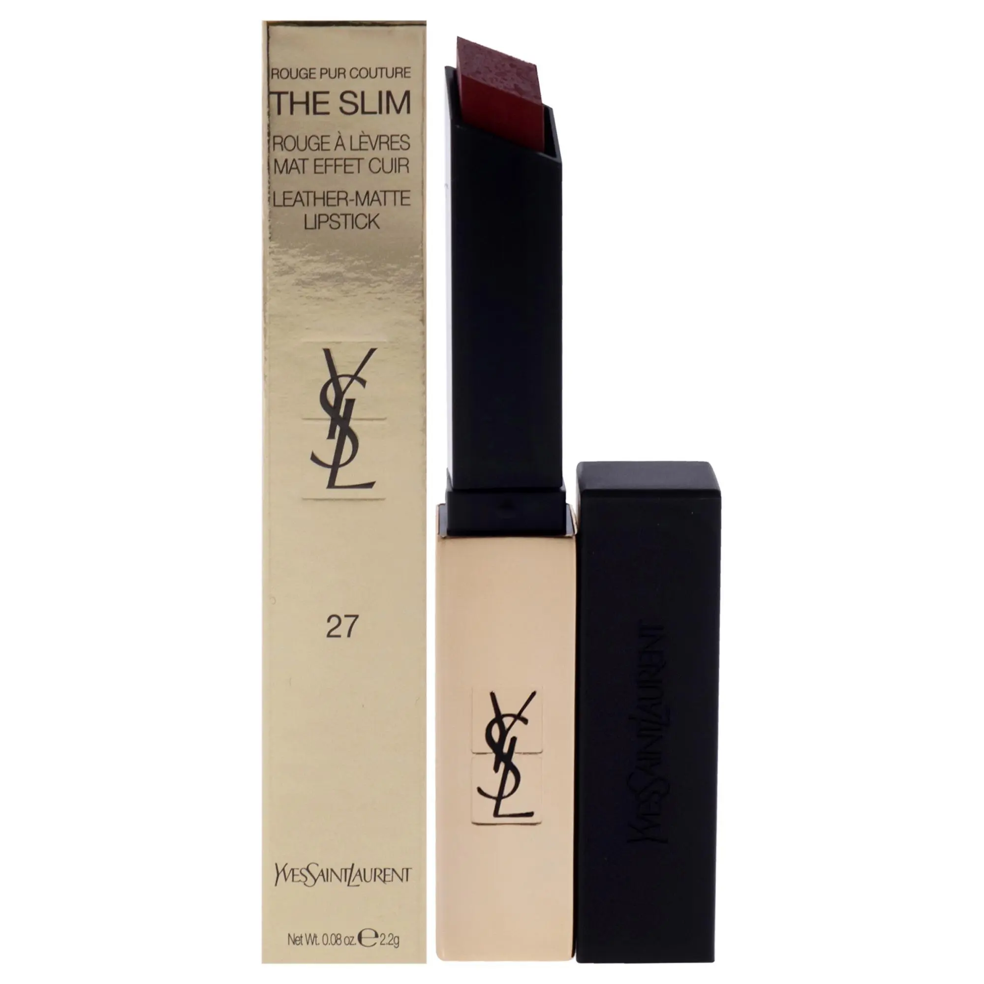 Yves Saint Laurent Rouge Pur Couture The Slim Matte Lipstick - Women's High-End Cosmetics Makeup, Single Item - 27 Conflicting Crimson, 0.08 oz, Suitable for All Seasons & Any Ensemble