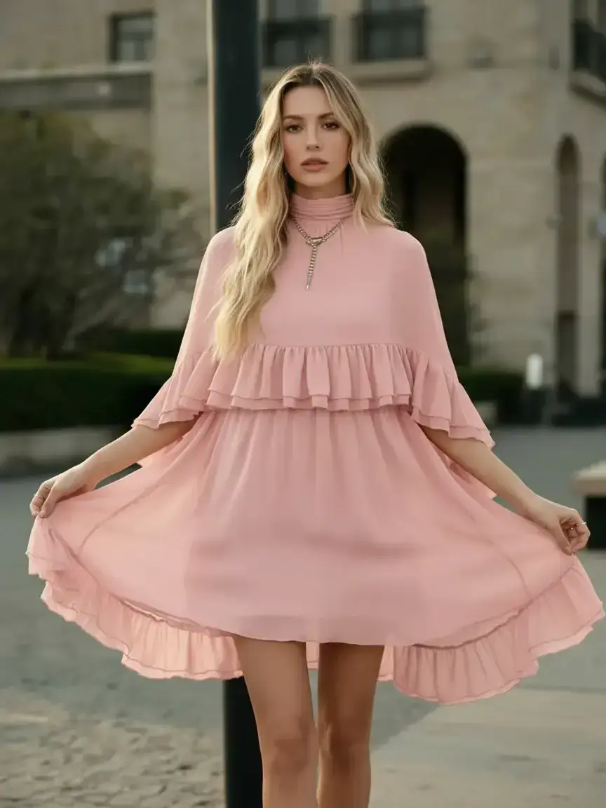 Women's Ruffled Chiffon 2-Piece Outfit with Camisole, Long Sleeve Crew Neck Clothes for Semi Formal Wedding Guest, Elegant, Formal Dresses For Women, Lady, Ruffles, Wedding Guest Dresses, Semi Formal Wedding Guest Dresses