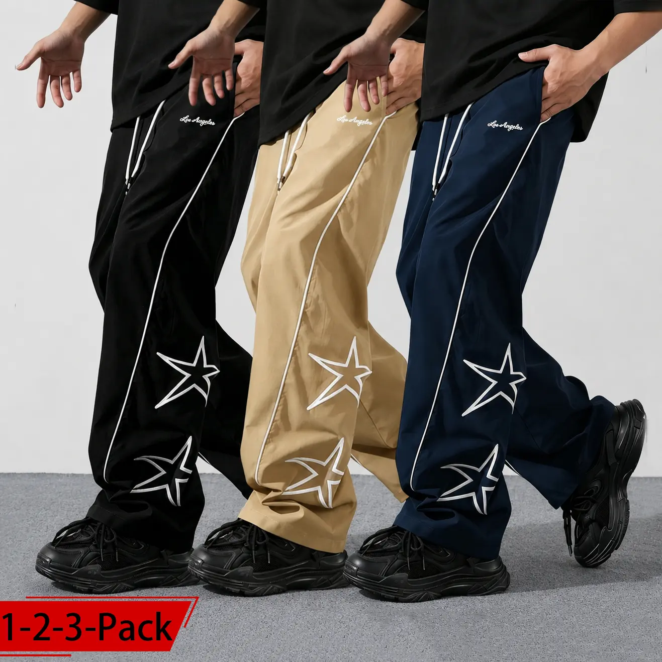 1-2-3Pack Y2K Casual Gym Streetwear Track Pants Men Women Loose Fit Wide Leg Sweatpants Star Graphic Side Stripe Drawstring Waist Athletic Lounge Trousers Hip Hop Dance Workout Running Jogger Pants Trendy Unisex Everyday Outfit Bottoms Fashion Streetwear