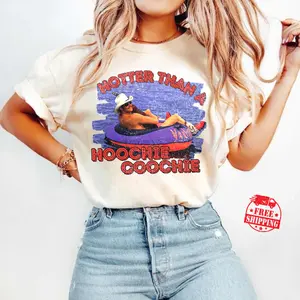 [Sale up to 50%] [Free Ship] Hotter Than A Hoochie Coochie Tee Womens Summer Vacation Comfort Color Tshirt Gift Music Lover Tshirt 90s Country Music Trendy Summer Tee Womens Concert