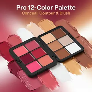 12-Color Cream Palette All-in-One Foundation Blush Contour Concealer Makeup Set, Long-Lasting Blendable Formula, 12H Wear, Waterproof, All Skin Types hd face