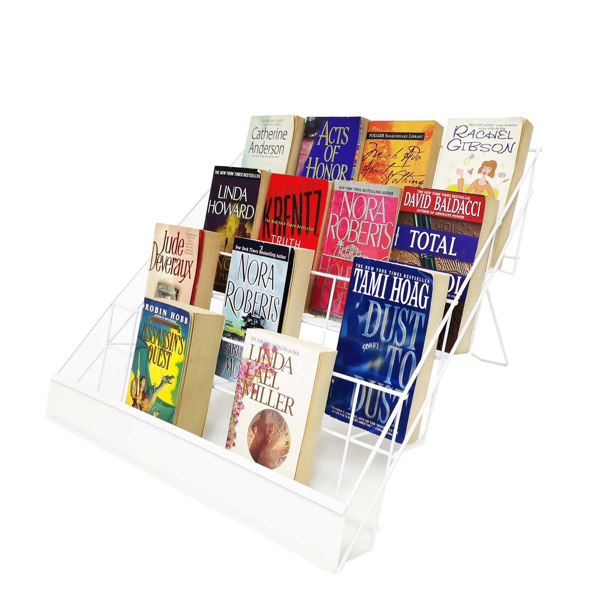 FixtureDisplays® 4-Tier 18.4 x 16.6 x 14.5" Wire Display Rack Literature Brochure Magazine Stand Book Tabletop Rack, 2.5" Deep Open Shelves Book Rack Signing 119361-WHITE-NF