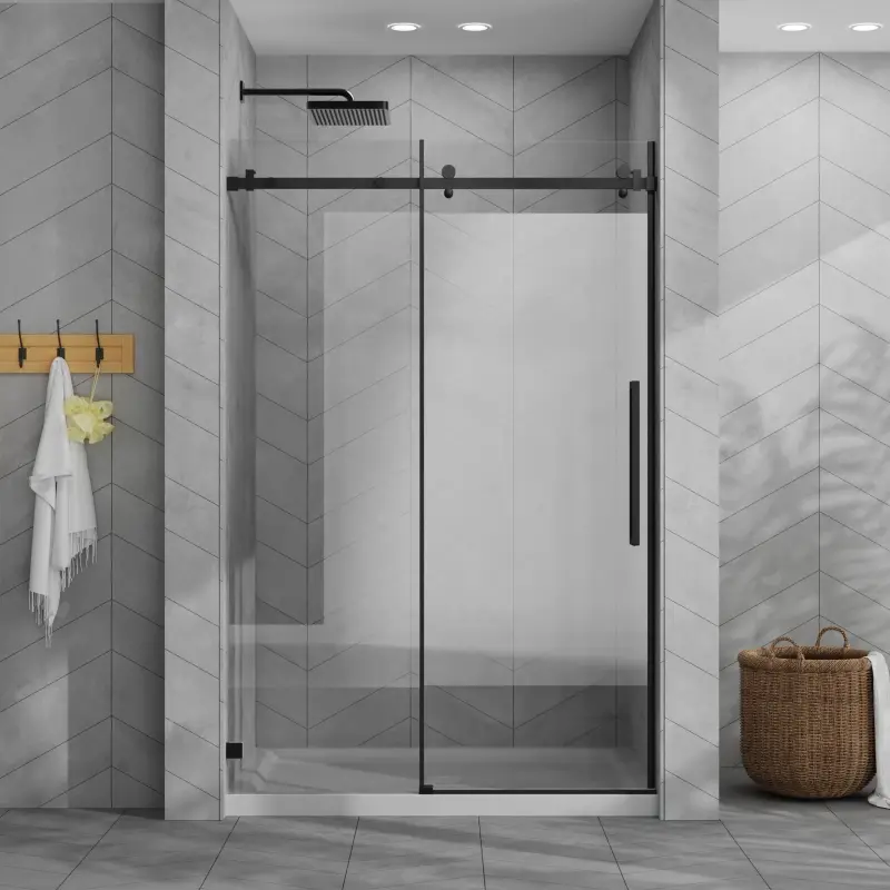 Goodyo 48"x72" Frameless Sliding Shower Door Combo w/ 48"x32" White Acrylic Shower Base, 1/4" (6mm) Tempered Glass Door, Stainless Steel Hardware, Matte Black