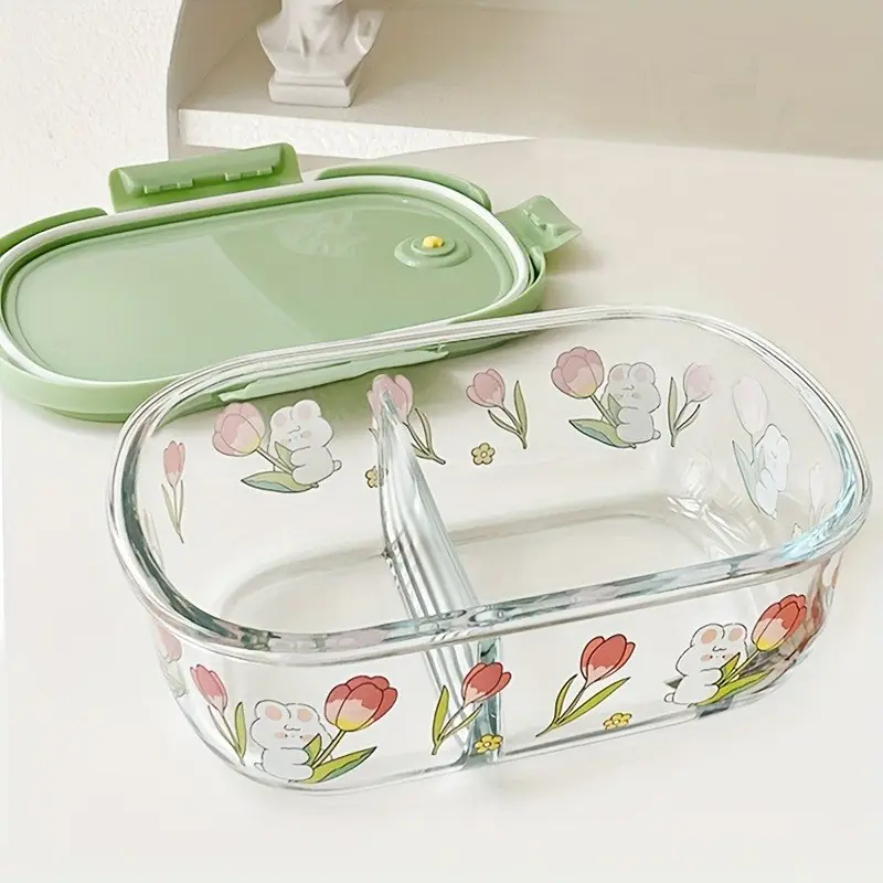 Food-Grade High Borosilicate Glass Storage Box, Aesthetic Lidded Compartment Lunchbox, Microwave Safe, Ideal for Students and Office Workers, Storage Lunch Boxes, Lunch Containers