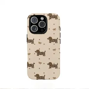 This adorable leopard-print dachshund design phone case is durable, shock-absorbing, and has a glossy finish. It's compatible with iPhone 17, 16, 15, 14, 13, 12, 11, X, and Samsung models. A perfect holiday gift for friends or family.
