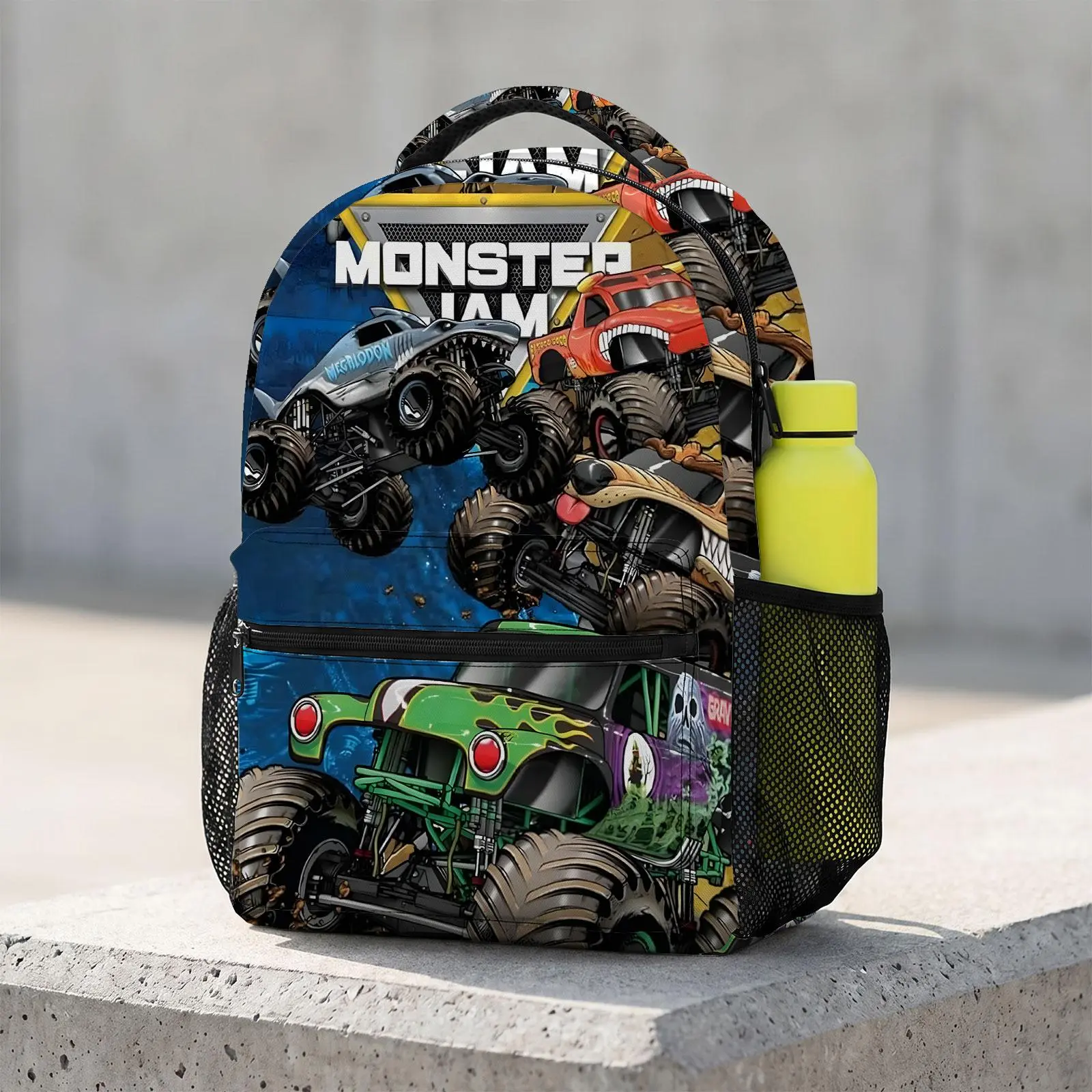 Monster-Jam Trending Cute Cartoon Laptop Backpack | Aesthetic Print Travel Daypack | Durable Lightweight School Bookbag for Men & Women