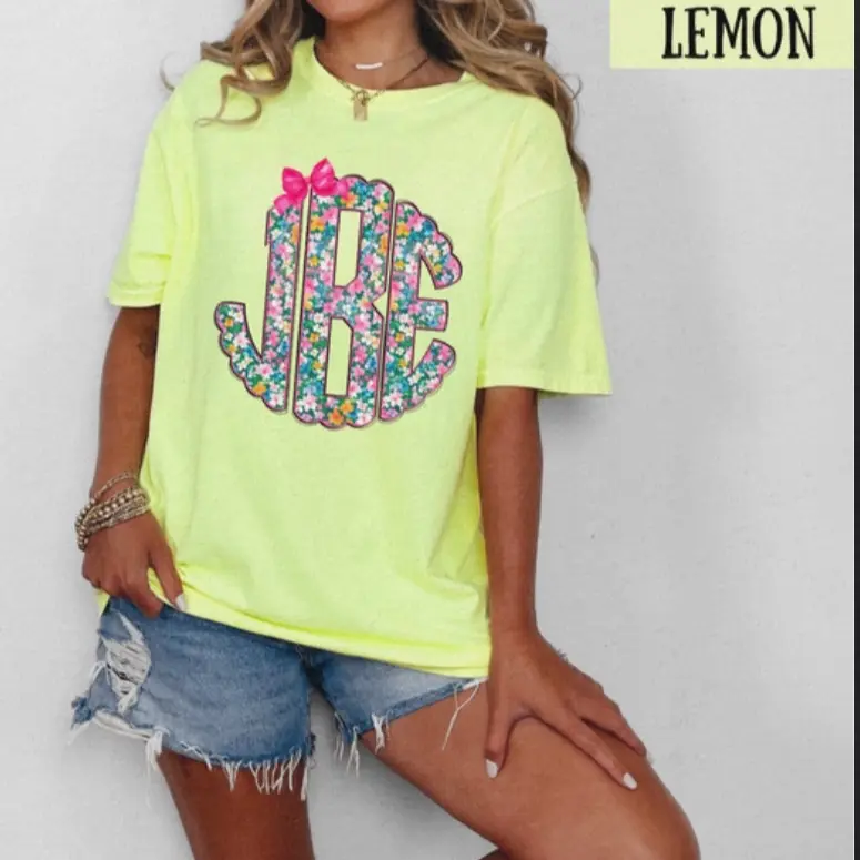 Adorable Spring Floral Monogram Comfort Color T-Shirt BLC