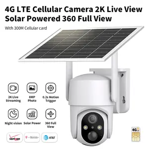 White 4G LTE Cellular Solar Surveillance Security Camera – 2K HD Video 360° View, No WiFi, Remote APP Controlled, Motion Activated, Night Vision, 4G Data Card Included (Data refill is required for Unlimited 4G data usage)