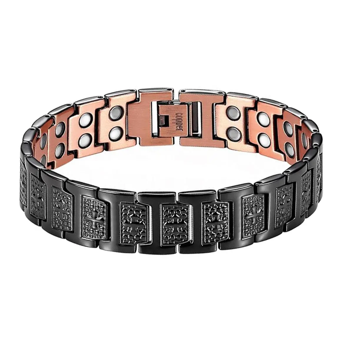 Men's Adjustable Cross Copper Magnetic Therapeutic Wellness Bangle - Cuff Bracelet with 48 Neodymium Magnets (3800 Gauss), Anti-Inflammatory Benefits, Therapeutic Bracelet, Wellness Bracelet