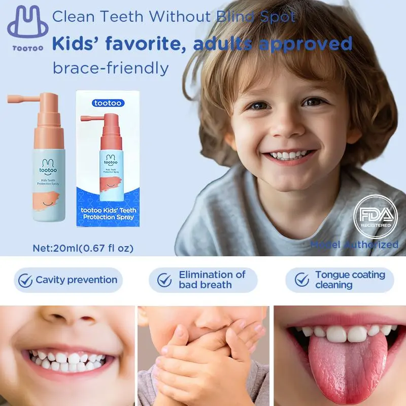 Tootoo Children's Probiotic Mouth Spray - 20ml Portable Oral Care, Fluoride-Free, FDA Approved, Alcohol-Free, 36-Month, Cavity Prevention & Repair, Stain Removal, Enamel Repair, Prevents Bad Breath, Refreshing Grape Daily Oral Spray